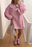 Casual Plaid Patchwork Contrast Peter Pan Collar A Line Dresses