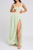 Sexy Jacquard Patchwork Slit U Neck Long Dresses