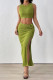 Sexy Solid Color Draw String Slit Texture O Neck Sleeveless Two Pieces