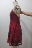 Sexy Flowers Sequins Backless V Neck Evening Dresses