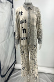 Daily Animal Print Pocket Contrast Turndown Collar Long Sleeve Two Pieces