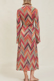 Vacation Striped Print Lace Up Contrast Swimwears Cover Up