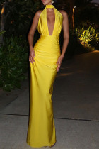 Sexy Solid Color Lace Up Backless Halter Long Dresses