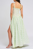 Sexy Jacquard Patchwork Slit U Neck Long Dresses
