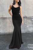 Sexy Solid Color Backless Strap Design V Neck Evening Dresses