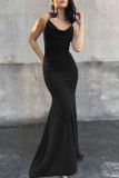 Sexy Solid Color Backless Strap Design V Neck Evening Dresses