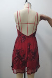 Sexy Flowers Sequins Backless V Neck Evening Dresses