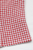 Casual Plaid Lace Up Contrast Square Neck Tops