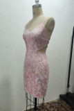 Sexy Solid Color Sequins Backless Strap Design V Neck Wrapped Skirt Dresses