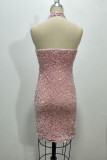 Sexy Solid Color Sequins Halter Pencil Skirt Dresses
