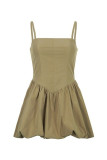 Sexy Solid Color Backless Ruched Square Neck Lantern Skirt Dresses