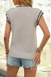 Casual Solid Color Weave O Neck Tops