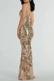 Sexy Prom Flowers Sequins V Neck Evening Dresses