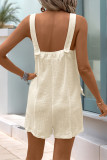 Casual Solid Color Pocket Buttons Square Neck Loose Rompers