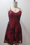 Sexy Flowers Sequins Backless V Neck Evening Dresses