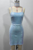 Sexy Solid Color Sequins Backless Square Neck Wrapped Skirt Dresses