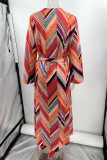 Vacation Striped Print Lace Up Contrast Swimwears Cover Up