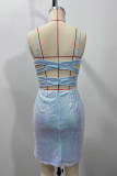 Sexy Solid Color Sequins Backless Square Neck Wrapped Skirt Dresses