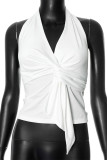 Sexy Solid Color Backless Ruched Halter Tops