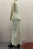 Elegant Solid Color Buttons O Neck Sleeveless Two Pieces