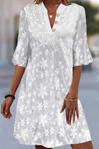Casual Solid Color Embroidery V Neck A Line Dresses