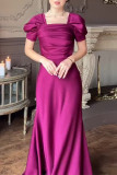 Prom Solid Color Ruched Square Neck Evening Dresses