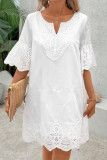 Elegant Solid Color Lace V Neck A Line Dresses