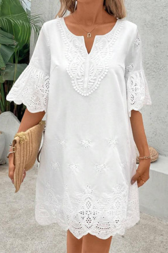 Elegant Solid Color Lace V Neck A Line Dresses