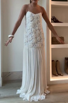 Elegant Flowers Patchwork Ruched V Neck Long Dresses