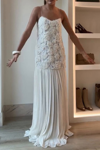 Elegant Flowers Patchwork Ruched V Neck Long Dresses