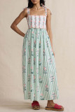 Elegant Floral Print Pocket Lace Up Strap Design Square Neck Sling Dresses