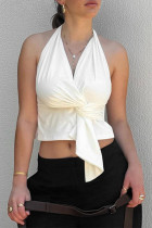Sexy Solid Color Backless Ruched Halter Tops