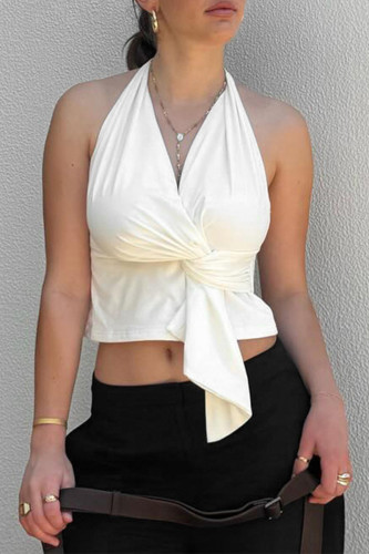 Sexy Solid Color Backless Ruched Halter Tops