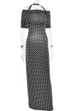 Elegant Polka Dot Backless Contrast Halter One Step Skirt Dresses