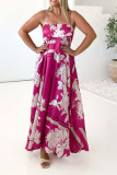 Sexy Floral Print Patchwork Contrast Square Neck Printed Dresses