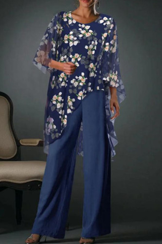 Casual Flowers Patchwork Irregular Contrast O Neck Half Sleeve Two Pieces