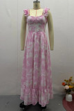 Elegant Floral Print Flounce V Neck Sling Dresses(No belt)