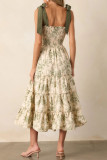 Elegant Floral Print Lace Up Flounce Sling Dresses