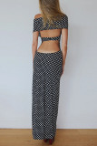 Elegant Polka Dot Backless Contrast Halter One Step Skirt Dresses