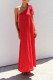 Daily Solid Color Lace Up Irregular Sloping Shoulder Irregular Dresses