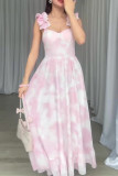 Elegant Floral Print Flounce V Neck Sling Dresses(No belt)