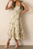 Elegant Floral Print Lace Up Flounce Sling Dresses
