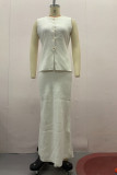 Elegant Solid Color Buttons O Neck Sleeveless Two Pieces