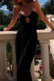 Sexy Solid Color See-Through Strap Design V Neck Irregular Dresses