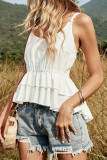 Daily Solid Color Patchwork Flounce U Neck Tops