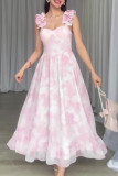 Elegant Floral Print Flounce V Neck Sling Dresses(No belt)