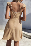 Daily Solid Color Buttons Stringy Selvedge Square Neck A Line Dresses