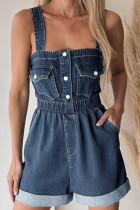 Casual Solid Color Pocket Square Neck Rompers