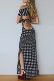 Elegant Polka Dot Backless Contrast Halter One Step Skirt Dresses