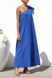 Casual Solid Color Lace Up Sloping Shoulder Irregular Dresses